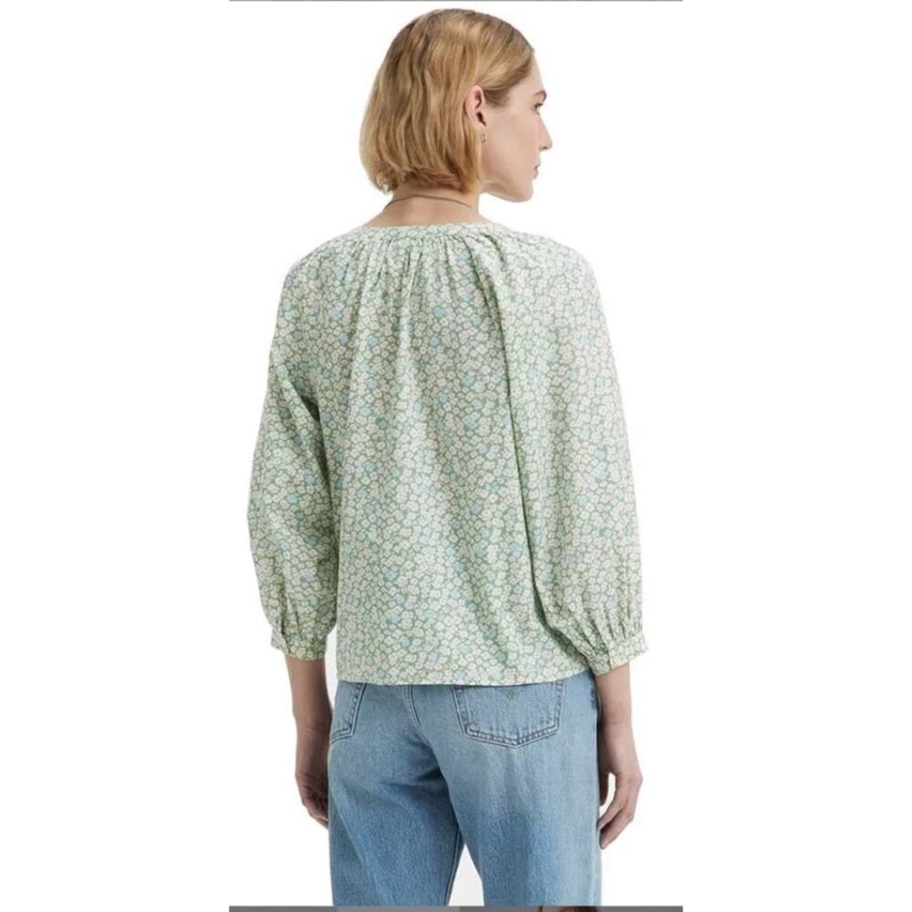 Levis Lainey Blouse Green White Blue Floral 100% Cotton Sz XXL Boho Artist NWOT - Picture 2 of 6